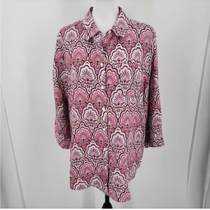 Chicos No iron 100% Linen paisley button up shirt